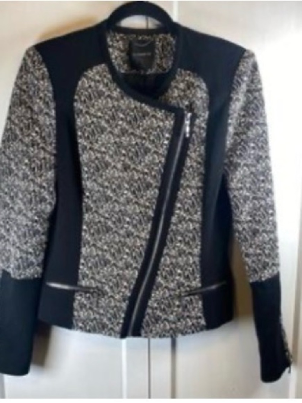 Dynamite Black & White Tweed Moto-Style Blazer